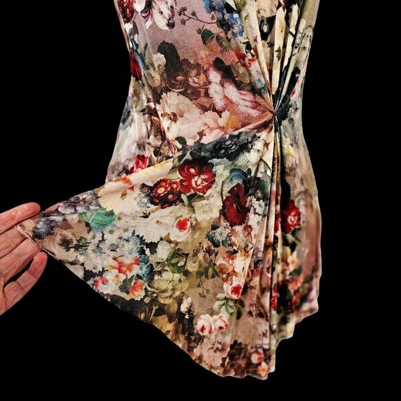 Bailey 44 Asymmetrical Ruched Floral Tank Stretch Rayon Knit Raw Hem Womens XS - Picture 3 of 8